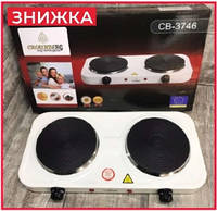 Бытовая кухонная полита 2 конфорки 2000 Вт Crownberg двухконфорочная дисковая настольная электроплита