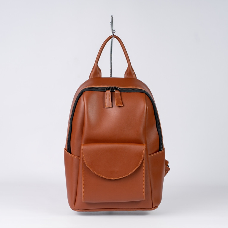 Рыжий женский городской рюкзак портфель на молнии молодежный оригинальный модный рюкзак коричневого цвета - фото 1 - id-p868153245