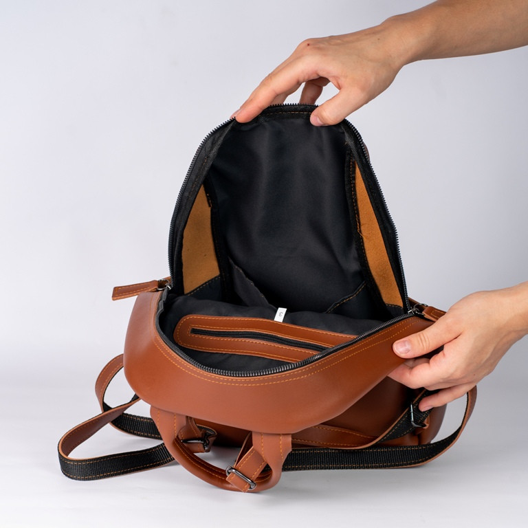 Рыжий женский городской рюкзак портфель на молнии молодежный оригинальный модный рюкзак коричневого цвета - фото 4 - id-p868153245
