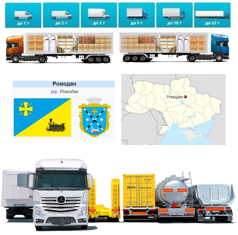Вантажні перевезення від 1 т до 22 т  із Ромодану у Ромодан