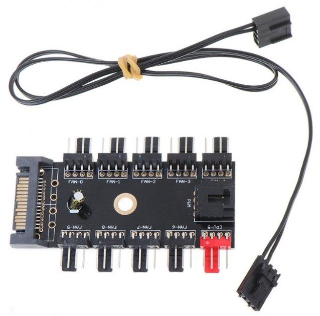Перехідник керований SATA на 10 кулерів 4 pin hub кулер fan