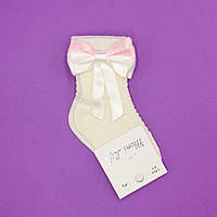 Шкарпетки дитячі Moni life на 0-1 роки нарядні святкові, носочки для дівчинки ажурна сіточка білі/рожеві з бантиками, Туреччина
