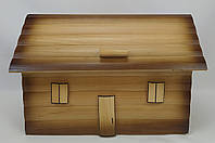 Хлібниця дерев'яна ручної роботи «Хатинка» з бука, 37x21x24.5 см екологічна дерев яна хлібниця світла з коричневими краями