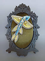 Прикраси синьо-жовтого кольору, брошка рибка з натуральними перлами та фіанітами, ручна робота