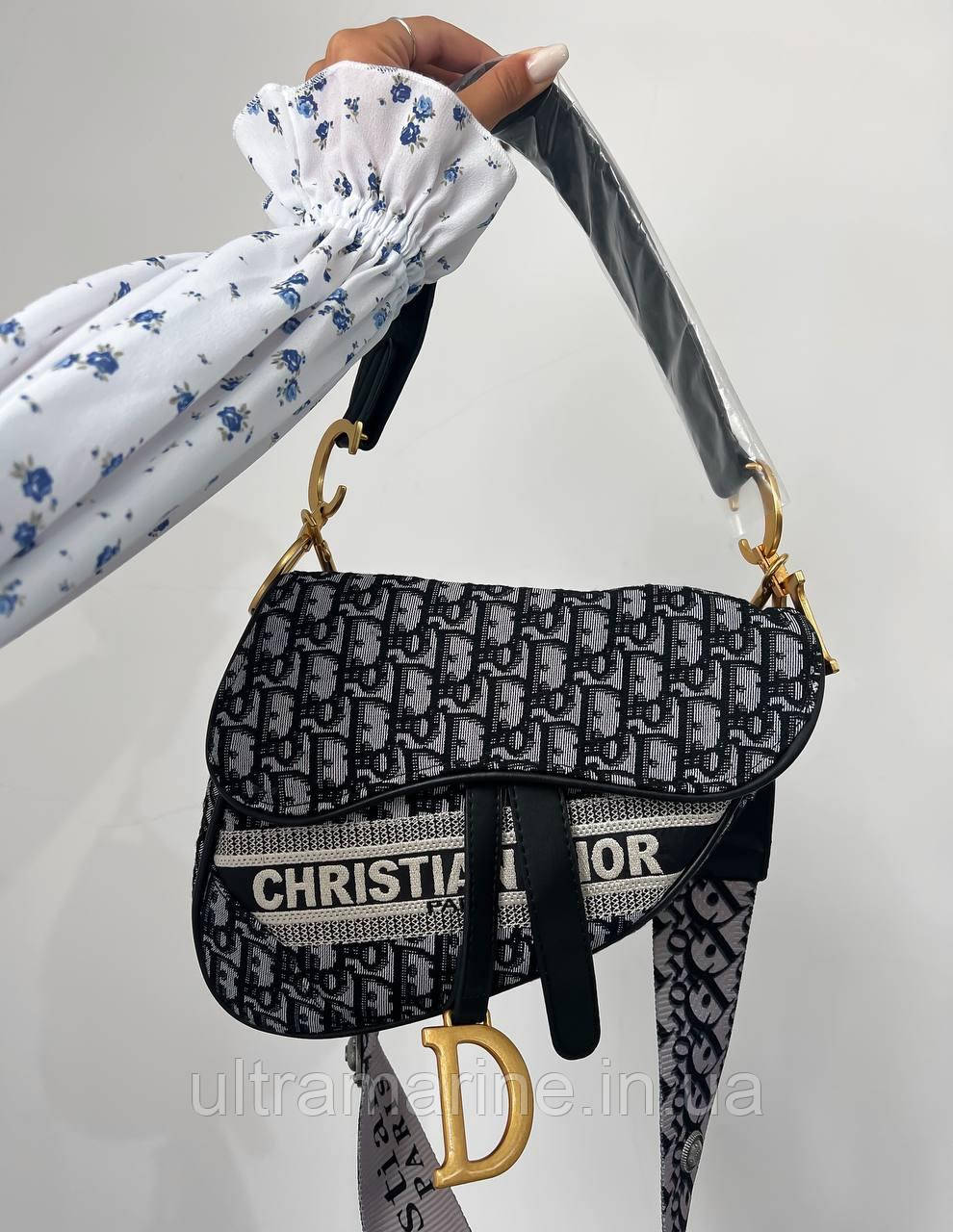 Модна жіноча сумка Dior Saddle monogram сіра (люкс копія бренду Діор Седло)