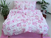 Комплект постельного белья розовый с цветами из 100% хлопка, полуторный размер с компаньоном R-T9244