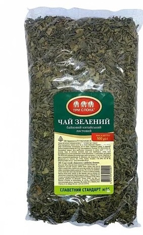 Чай китайський байховий зелений Три Слони 500 грамів у м'якому пакованні