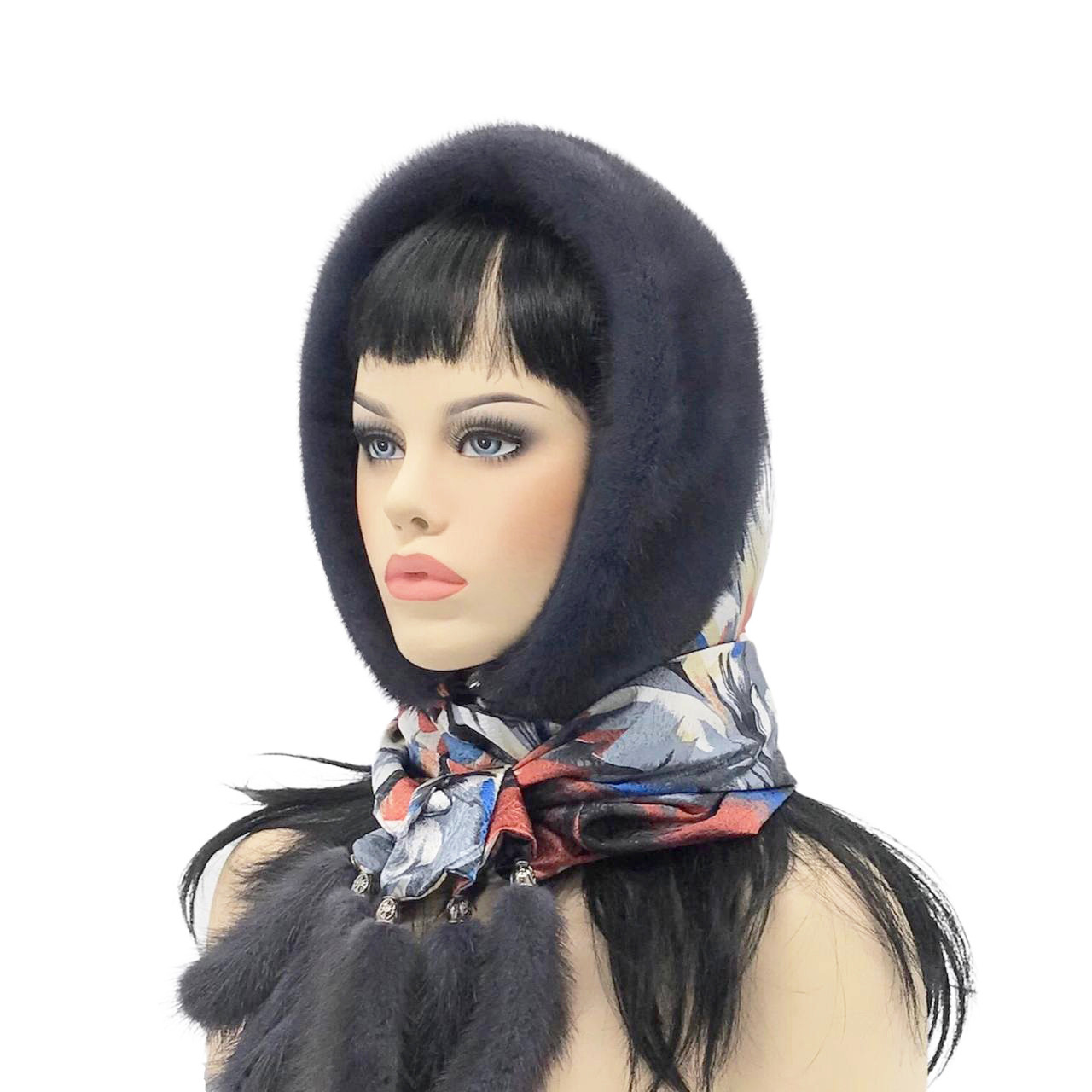 Хутряний норковий капор-капюшон (ірис)