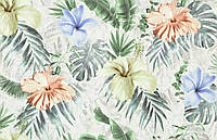 Обои тропические цветы виниловые горячего тиснения LS Парадиз терракотово-зеленый ЭШТ 3-1562 (1,06х10,05 м)