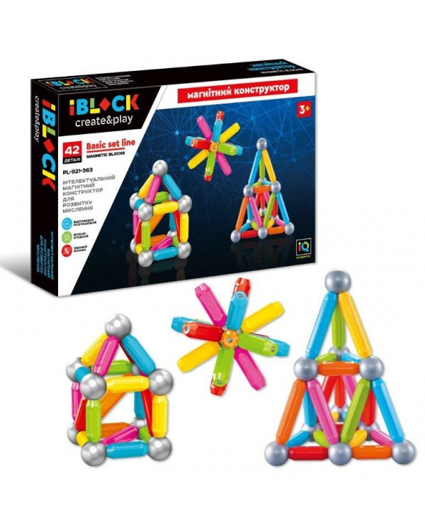 Контруктор магнитный IBLOCK PL-921-363 (20шт) 42дет., в кор.57*6*35.5 см, шт, фото 1