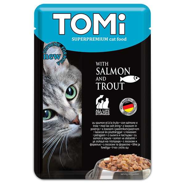 Вологий корм суперпреміум консерви для котів, павуч TOMi Salmon Trout лосось форель (465158)