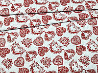 Хлопковая ткань Польская сердечки кружевные красные