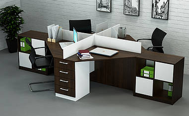 Стіл офісний СД-О1 (3200x2000x750) Білий/Горіх Темний Гамма стиль