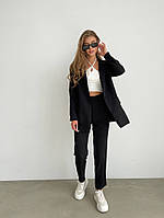 Трендовий жіночий брючний костюм з подовженим піджаком у кольорах (Норма), фото 2
