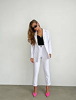 Трендовий жіночий брючний костюм з подовженим піджаком у кольорах (Норма), фото 6