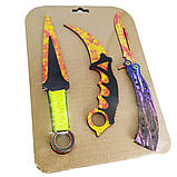 Дерев'яні ножі в наборі 3 шт дитячі іграшкові ножі з дерева в блістері метальний керамбіт і метелик, фото 3