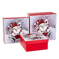 Квадратные картонные коробки для новогодних подарков набор 3 шт 20*20*9,5 см