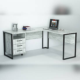 Офісний стіл лофт  СУЛА-3-1 (1400x1200x750) Дуб Крафт білий Гамма стиль