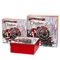 Картонные коробки набор 3 шт с принтом Рождественский поезд 28*28*11 см для упаковки подарков