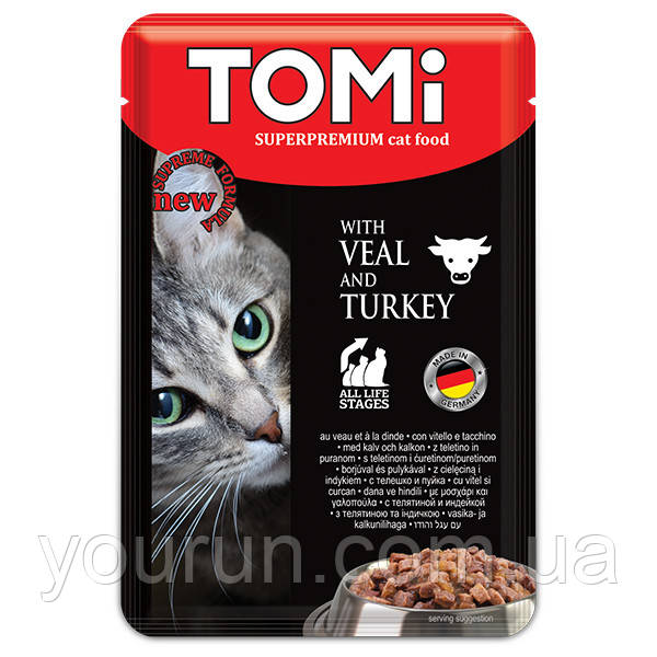 Tomi (Томі) Veal Turkey - Вологий корм для котів (чатина/індейка) у соусі 100гр, фото 1