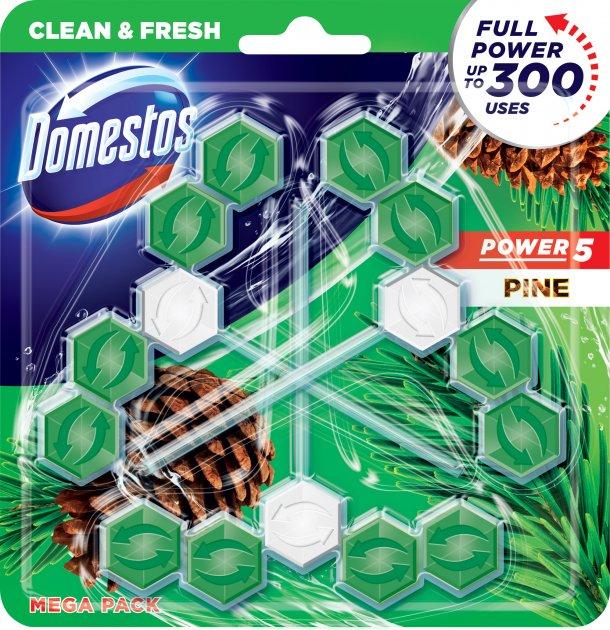 Туалетний блок для унітаза Domestos Power 5 Свіжість хвої 3 х 55 г, фото 1