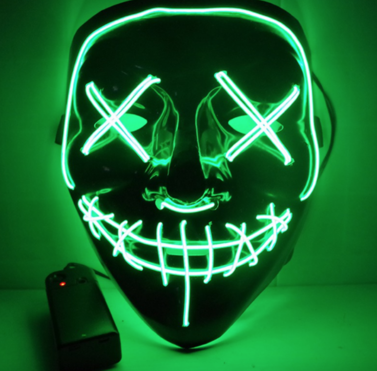 Светящаяся неоновая маска "Судная ночь" Зеленая Анонимус ABC - фото 1 - id-p1669869730