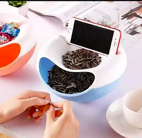 Миска для снеку, насіння: фруктів, чіпсів з підставкою для телефону, фото 1