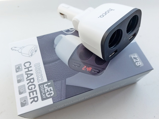 Двійник прикурювача з 2 USB+вольтметр (Hoco) Z28, фото 1