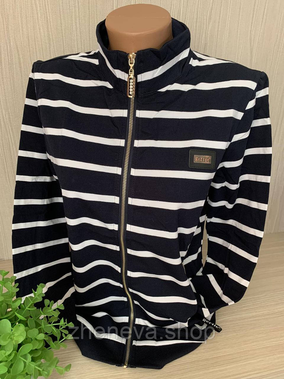 Жіноча смугаста кофточка на блискавці комір-стійка, кишені, фото 1