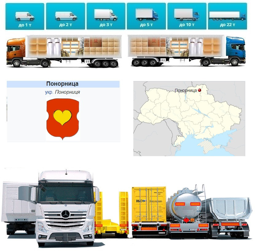 Вантажні перевезення від 1 т до 22 т  із Понорниці, а також в Понорницю і  Ко́ропський район
