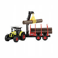 Іграшка трактор з причепом і колодами дитячий зі світлозвуковими ефектами Зелений (59654)