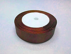 Лента атлас 2,5 см 23 метра темно коричнева