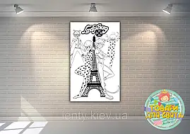 Плакат - Розмальовка "Леді Бaг Супер Кіт" Париж 120х75 см