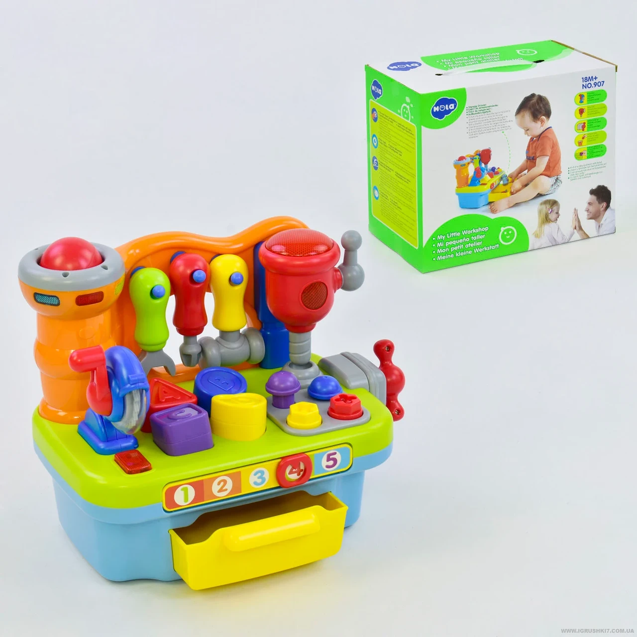 Верстат з інструментами 907 (12) звук, підсвічування, озвучення англійська, в коробці