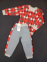 Пижама детская для мальчика из интерлока Gabbi Ромбики 92см серая с оранжевым 10958