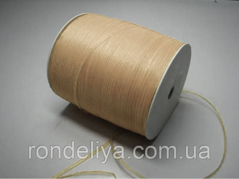 Стрічка органза 0,3 см 100 метрів шампань, фото 1