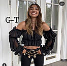 Жіночий шифоновий топ з відкритими плечима і рукавами ліхтариками (р. 42-44) 10FU1117, фото 2