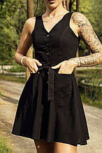 Сукня-сарафан жіноча з льону Airy чорна | Сарафан жіночий лляний на літо ЛЮКС якості