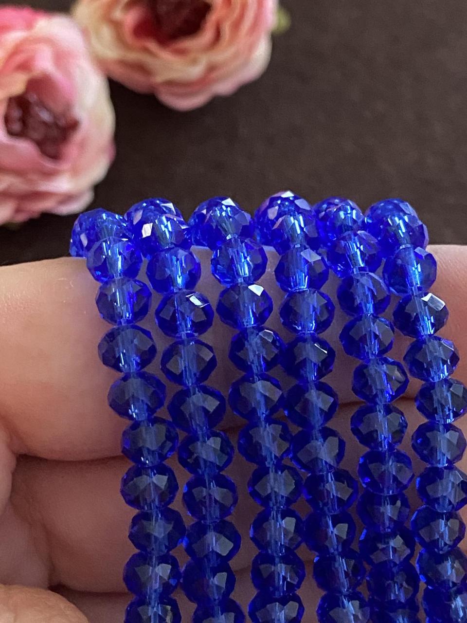 Бусини кришталеві (Рондель) 6х4мм виріб із застібкою — 85-95 шт., колір — прозорий синій