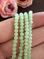 Бусины хрустальные (Рондель) цвет - матовый салатовый, 4*3 мм 125-135 шт