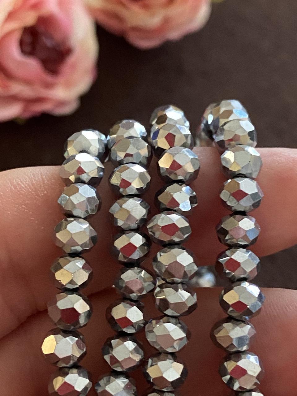 Бусини кришталеві (Рондель) 6х4 мм пачка — приблизно 85-95 шт., срібне напилення