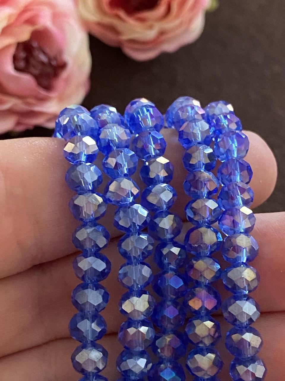 Бусини кришталеві (Рондель) 6х4мм пачка — 90-95 шт., колір прозорий синій АБ