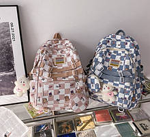Рюкзак для дівчат у шахову клітку з гаманцем