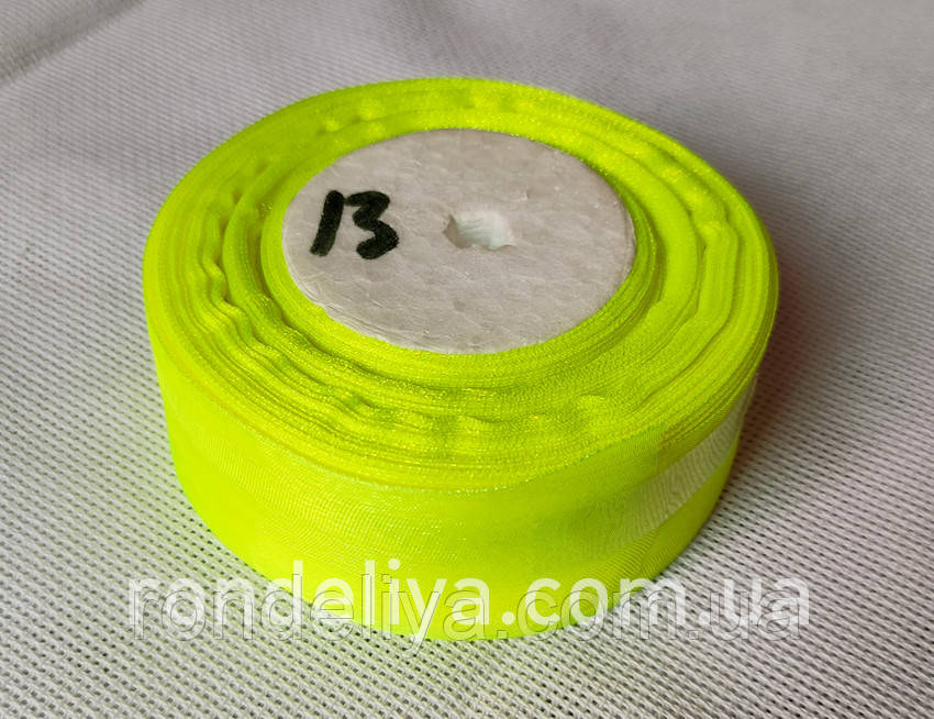 Стрічка органза 38 мм яскраво-жовтий, фото 1