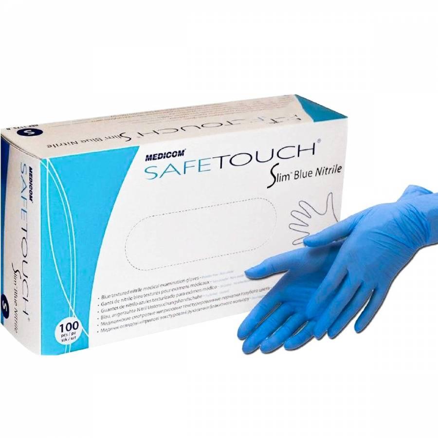 Рукавиці нітрилові SafeTouch Slim Blue Nitrile MEDICOM 100 ШТ (ГОЛУБИ), фото 1