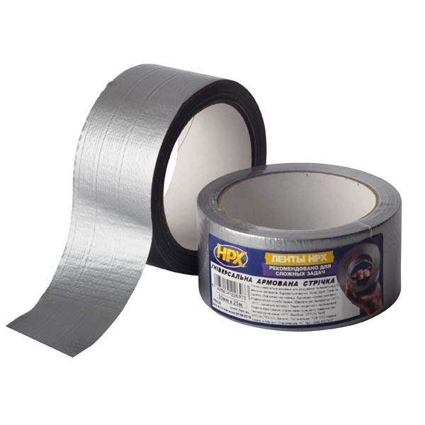 Армированная клейкая лента (сантехнический скотч) HPX Duct Tape Universal 1900 48ммх25м серебристая - фото 1 - id-p1670060693