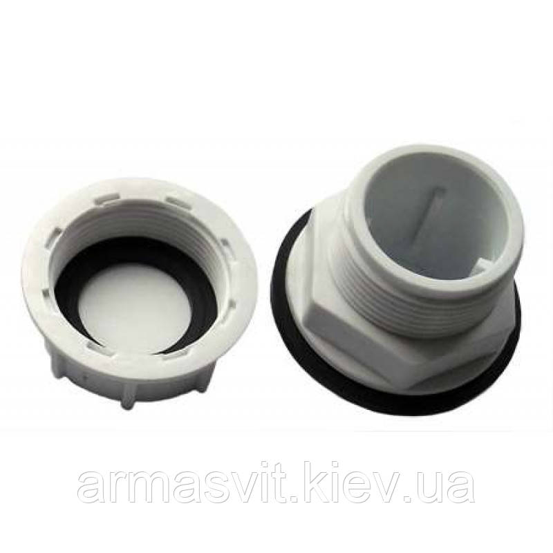 Штуцер для врізування в ємність бак 1 дюйма з підтискною контргайкою пластиковий. Врізка в бак, резервуар., фото 1