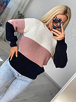 Теплый женский свитер в полоску машинная вязка