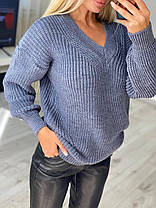 Светр теплий жіночий в'язаний з v-подібним вирізом ДЖІНС 42-48, фото 2
