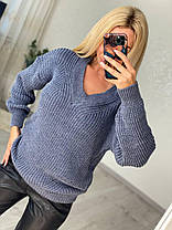Светр теплий жіночий в'язаний з v-подібним вирізом ДЖІНС 42-48, фото 3